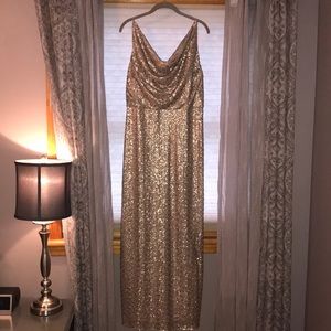 Amsale Gold Sequins Evening Gown